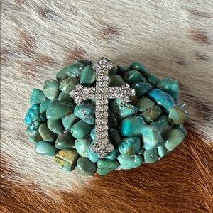 Turquoise Stone and Rhinestone Cross Decor